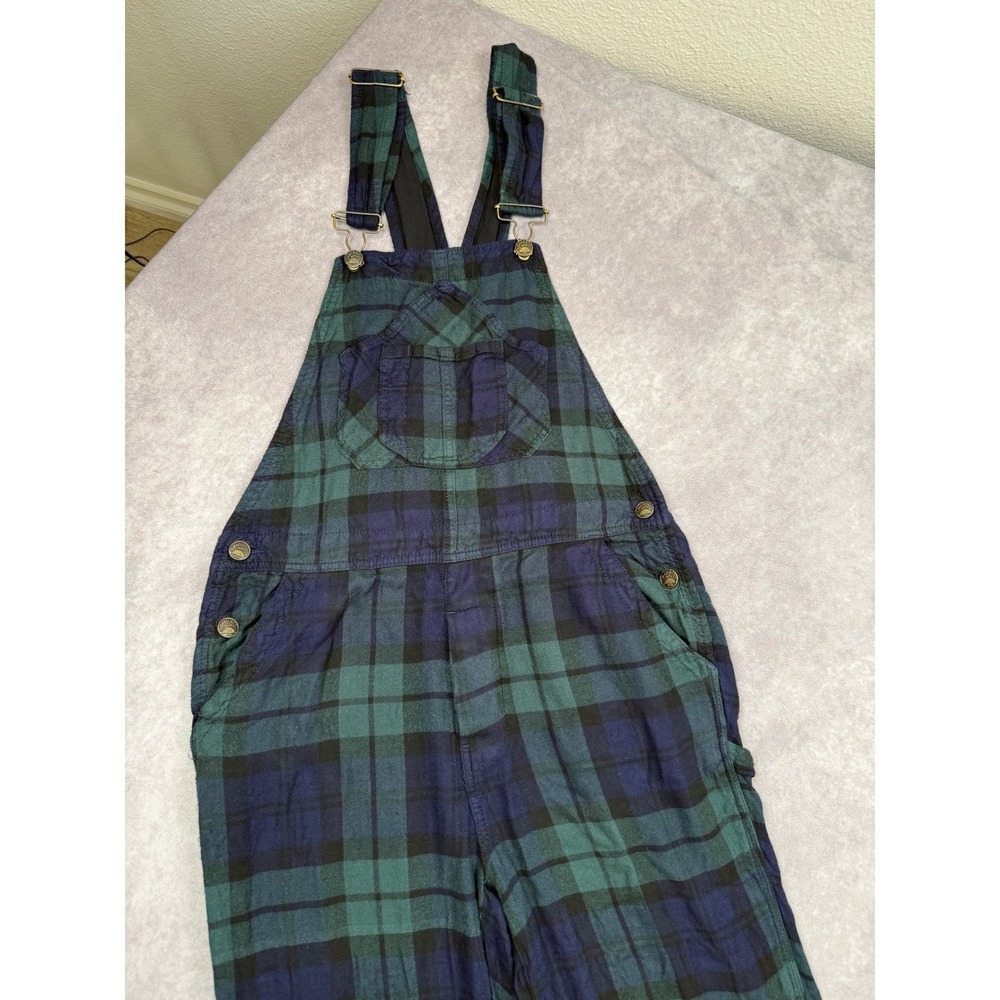 VTG Faherty Plaid Overalls Women S Tartan Green Blue Relax 90s Y2K Grunge Preppy
